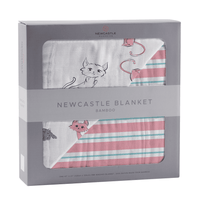 Playful Kitty and Candy Stripe Bamboo Muslin Newcastle Blanket - The Little Big Store