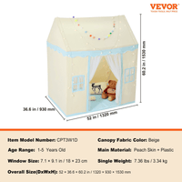 VEVOR Kids Play Tent, Kids Tent for Kids 1-5 Years Old, Toddler Tent with Mat and Tent Lamp, Tent for Kids with Windows for Indoor and Outdoor, Play House Castle Tent for Boys and Girls, Beige - The Little Big Store
