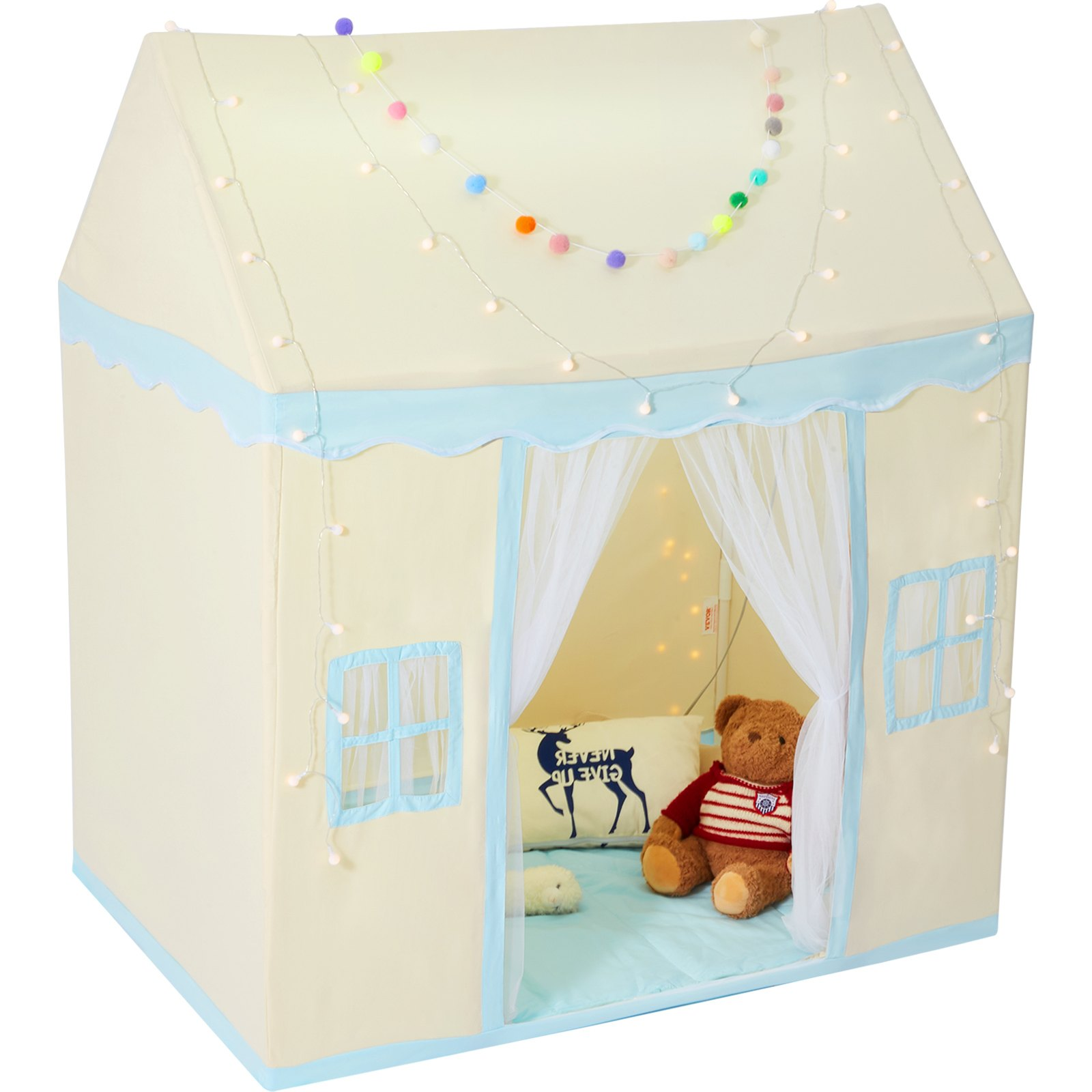 Kids Play Tent, Kids Tent for Kids 1-5 Years Old, Toddler Tent with Mat and Tent Lamp, Tent for Kids with Windows for Indoor and Outdoor, Play House Castle Tent for Boys and Girls, Beige