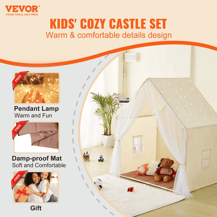 Kids Play Tent, Kids Tent for Kids 1-5 Years Old, Toddler Tent with Mat and Tent Lamp, Tent for Kids with Windows for Indoor and Outdoor, Yurt Tent for Boys and Girls, Beige - The Little Big Store
