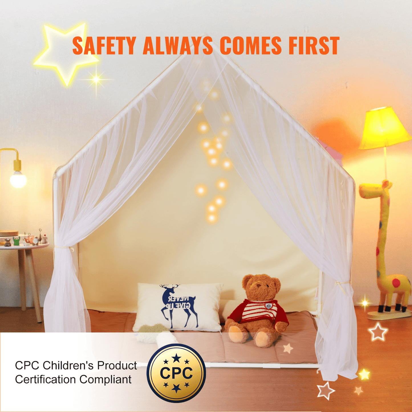 Kids Play Tent, Kids Tent for Kids 1-5 Years Old, Toddler Tent with Mat and Tent Lamp, Tent for Kids with Windows for Indoor and Outdoor, Yurt Tent for Boys and Girls, Beige - The Little Big Store