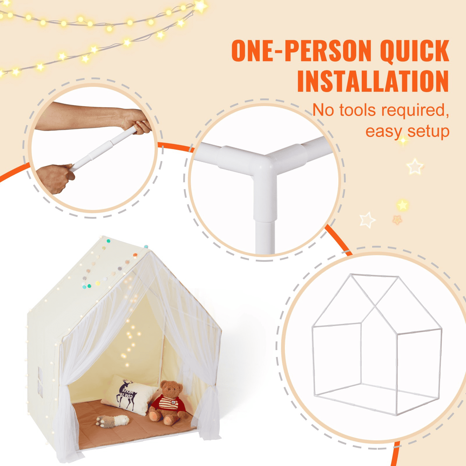 Kids Play Tent, Kids Tent for Kids 1-5 Years Old, Toddler Tent with Mat and Tent Lamp, Tent for Kids with Windows for Indoor and Outdoor, Yurt Tent for Boys and Girls, Beige - The Little Big Store