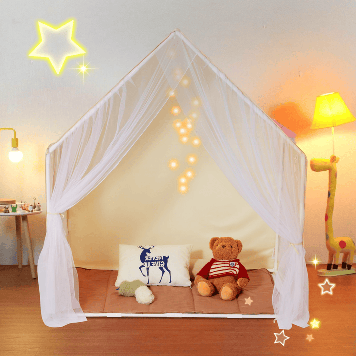 Kids Play Tent, Kids Tent for Kids 1-5 Years Old, Toddler Tent with Mat and Tent Lamp, Tent for Kids with Windows for Indoor and Outdoor, Yurt Tent for Boys and Girls, Beige - The Little Big Store