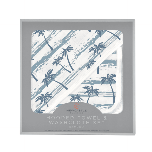 Ocean Palm Trees Bamboo Hooded Towel and Washcloth Set - The Little Big Store