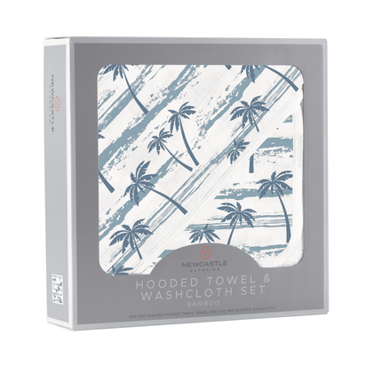 Ocean Palm Trees Bamboo Hooded Towel and Washcloth Set - The Little Big Store