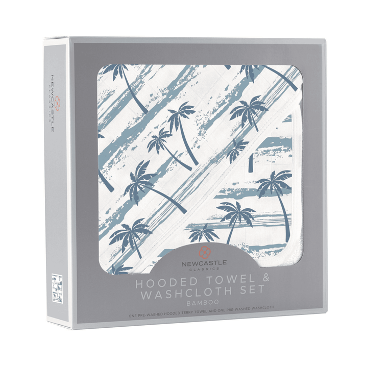 Ocean Palm Trees Bamboo Hooded Towel and Washcloth Set - The Little Big Store