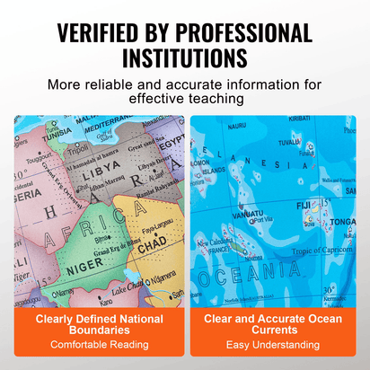 VEVOR Illuminated World Globe with Stand, 9 in/228.6 mm, Educational Earth Globe with Stable Heavy Metal Base and LED Constellation Night Light HD Printed Map, Spinning for Kids Classroom Learning - The Little Big Store