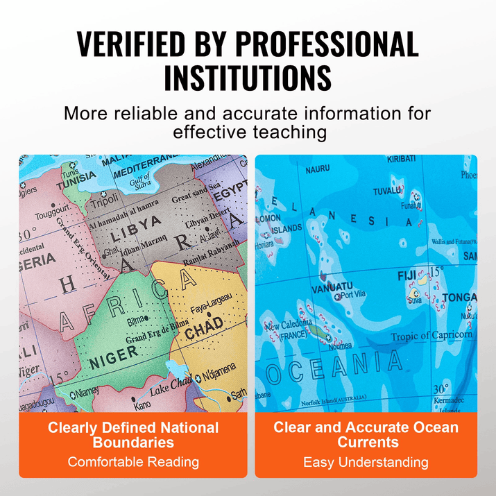 VEVOR Illuminated World Globe with Stand, 9 in/228.6 mm, Educational Earth Globe with Stable Heavy Metal Base and LED Constellation Night Light HD Printed Map, Spinning for Kids Classroom Learning - The Little Big Store