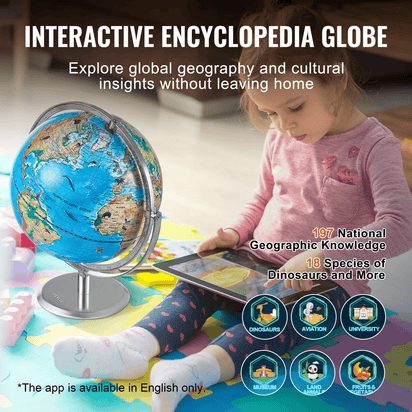 VEVOR Educational Globe for Kids, 10 in/254 mm, Interactive AR World Globe with AR Golden Globe APP LED Night Lighting 720° Rotation, STEM Toy Gifts for Kids Compatible with Android or iOS Devices - The Little Big Store