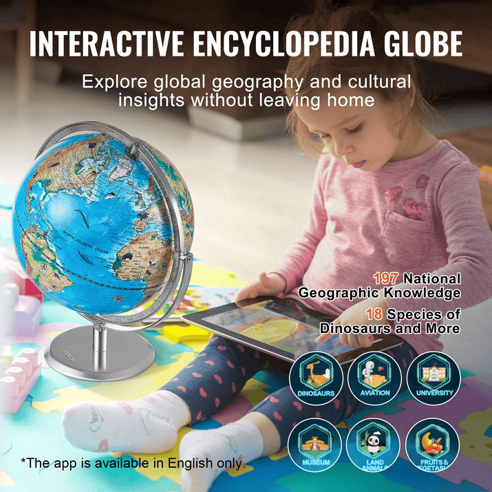 VEVOR Educational Globe for Kids, 10 in/254 mm, Interactive AR World Globe with AR Golden Globe APP LED Night Lighting 720° Rotation, STEM Toy Gifts for Kids Compatible with Android or iOS Devices - The Little Big Store