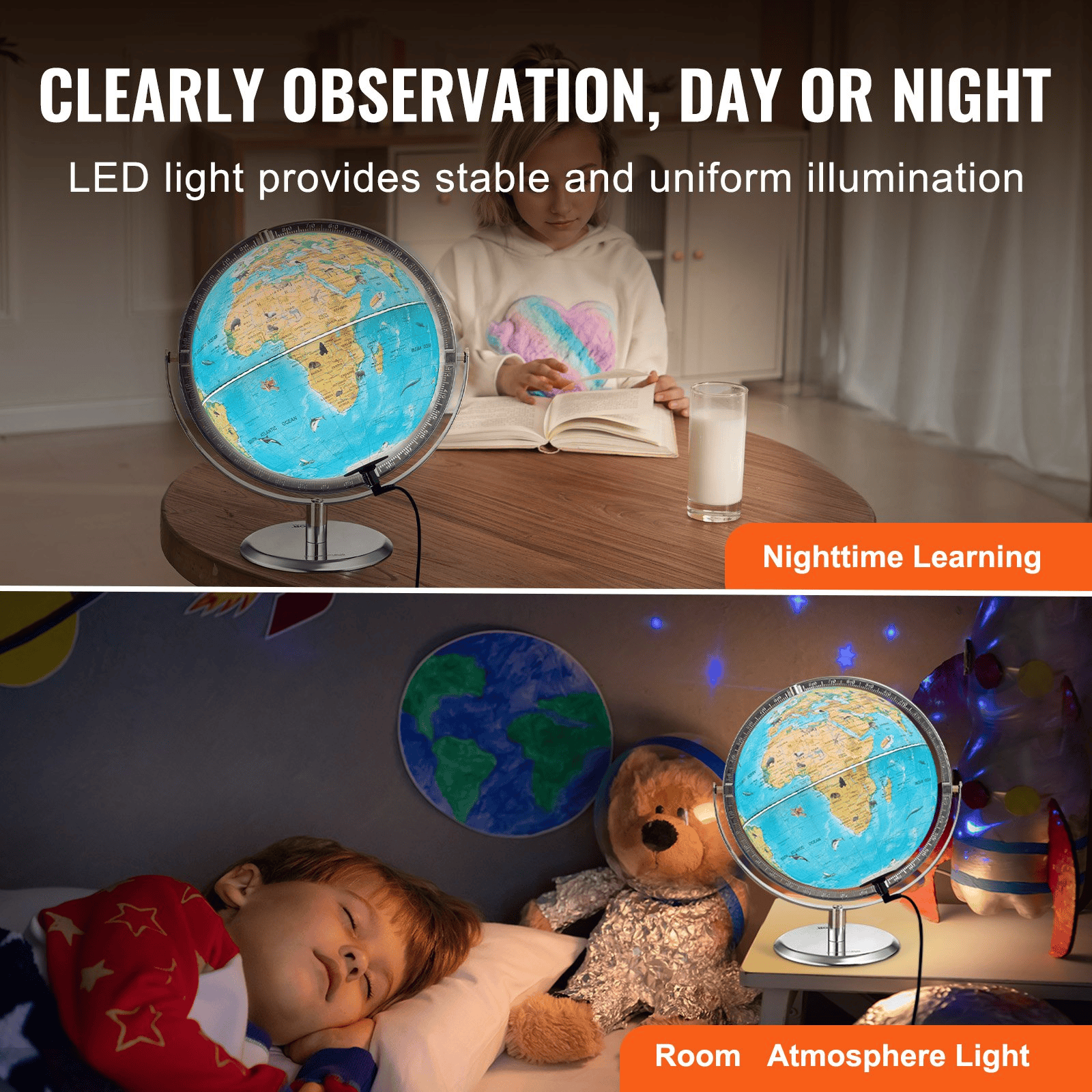 VEVOR Educational Globe for Kids, 10 in/254 mm, Interactive AR World Globe with AR Golden Globe APP LED Night Lighting 720° Rotation, STEM Toy Gifts for Kids Compatible with Android or iOS Devices - The Little Big Store