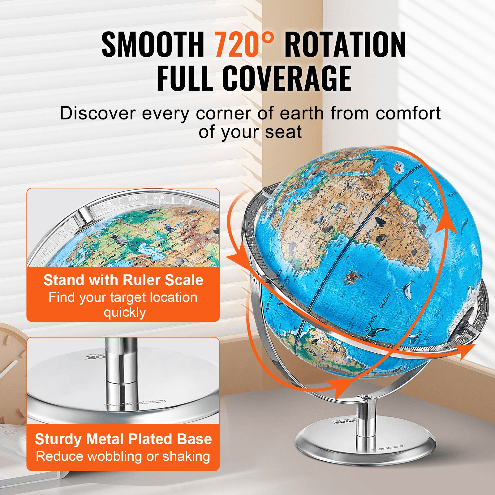 VEVOR Educational Globe for Kids, 10 in/254 mm, Interactive AR World Globe with AR Golden Globe APP LED Night Lighting 720° Rotation, STEM Toy Gifts for Kids Compatible with Android or iOS Devices - The Little Big Store