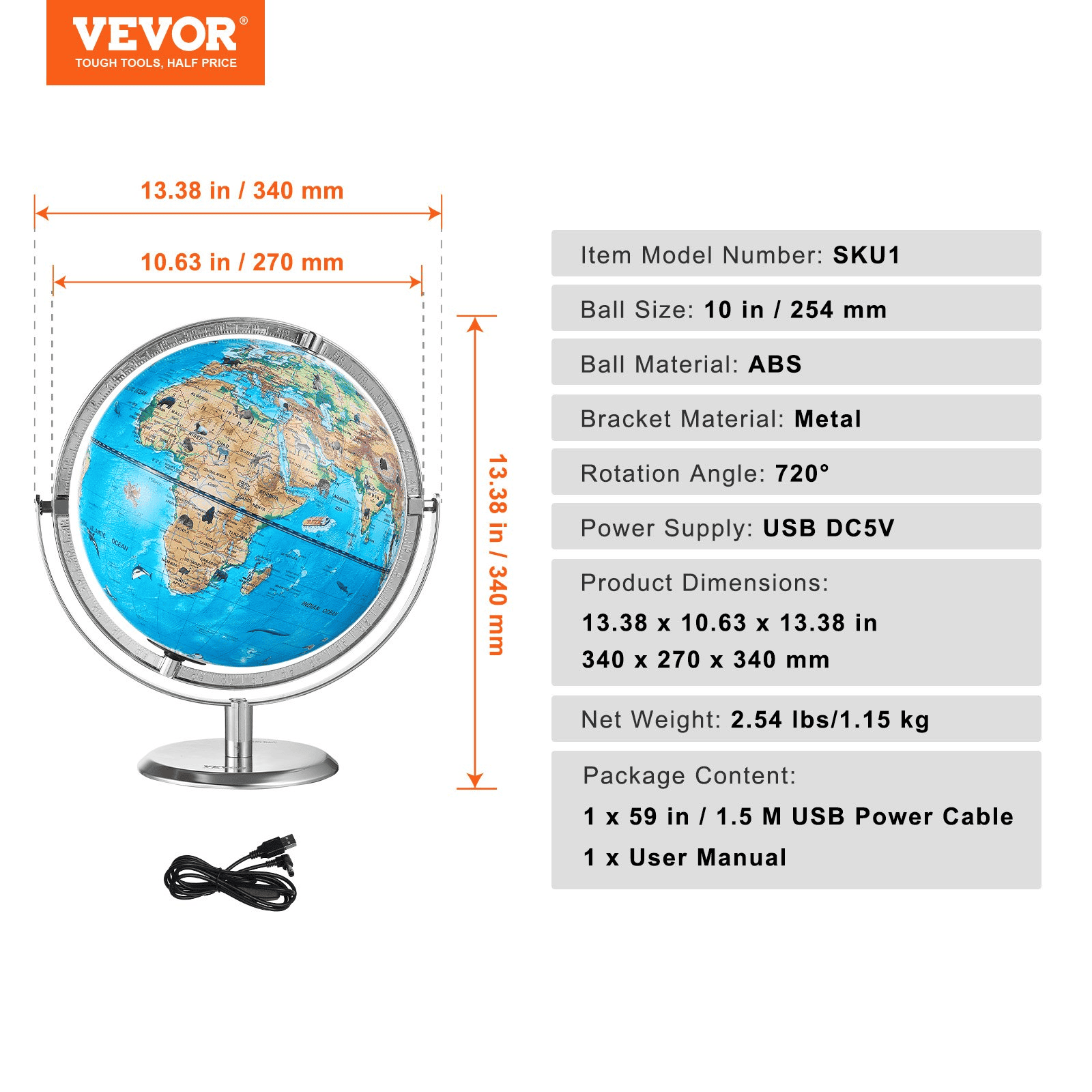 VEVOR Educational Globe for Kids, 10 in/254 mm, Interactive AR World Globe with AR Golden Globe APP LED Night Lighting 720° Rotation, STEM Toy Gifts for Kids Compatible with Android or iOS Devices - The Little Big Store