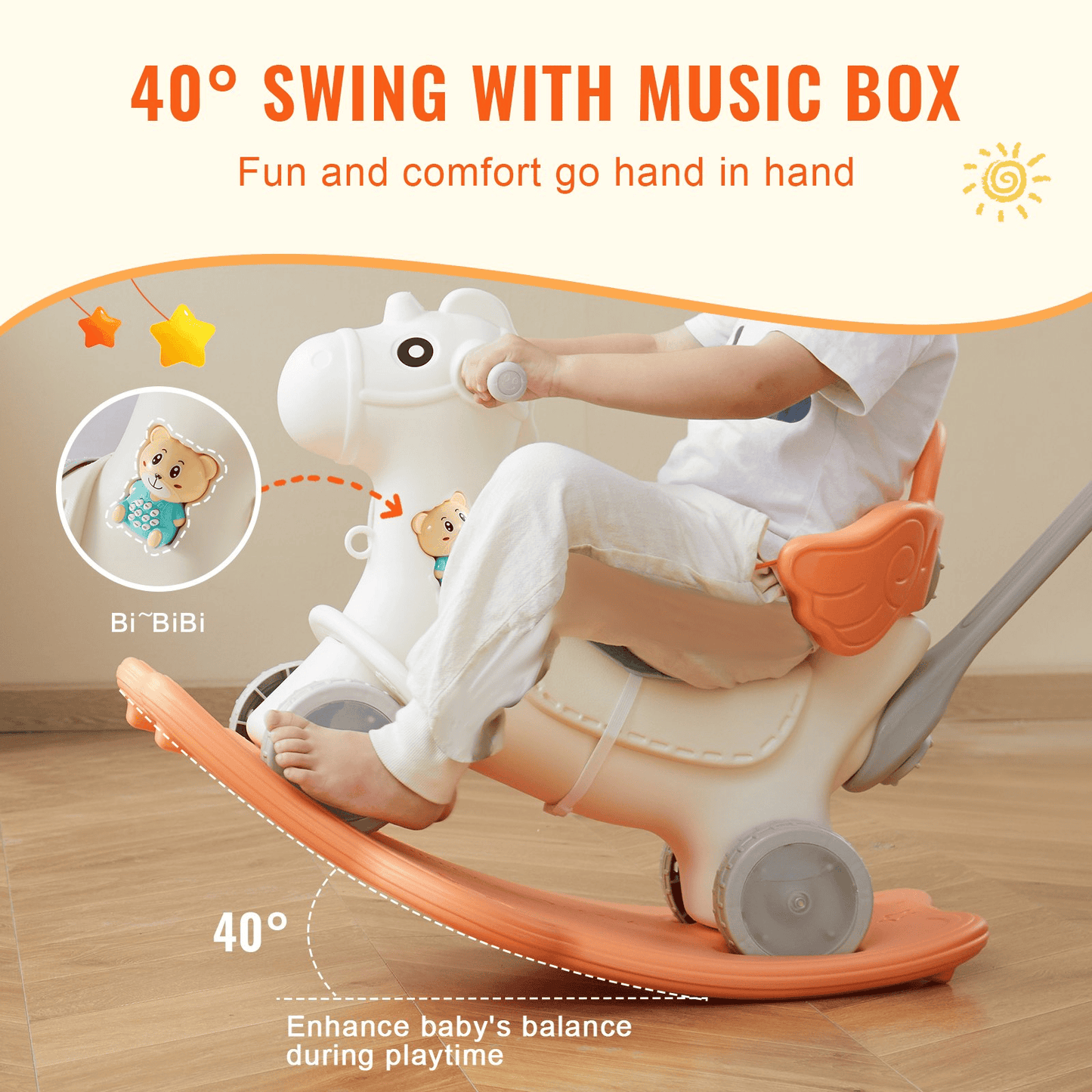 4 in 1 Rocking Horse for Toddlers 1-3 Years, Baby Rocking Horse with Detachable Balance Board, Push Handle and 4 Smooth Wheels, Support up to HDPE 80 lbs Kids Ride on Toy with Sound, Red - The Little Big Store