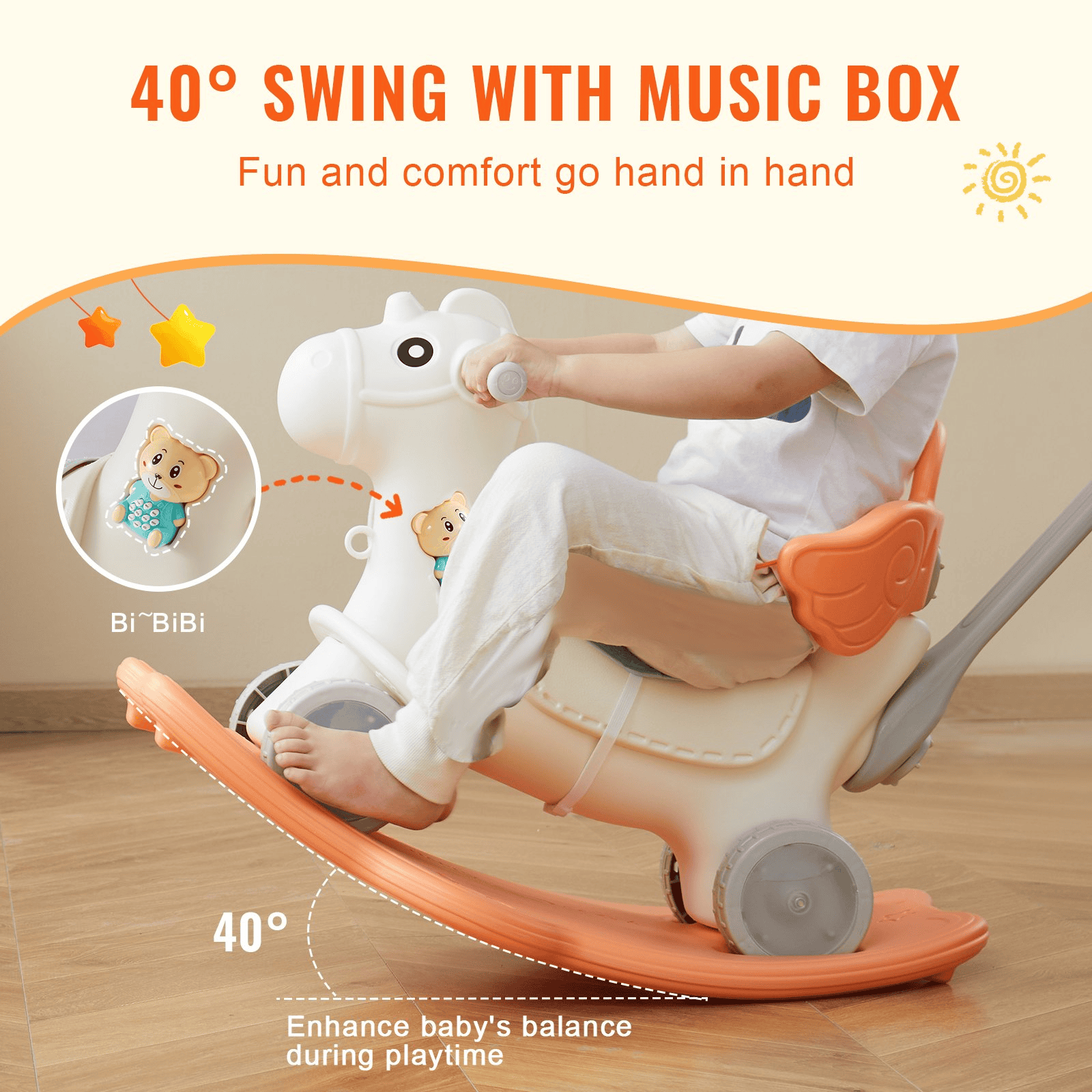 4 in 1 Rocking Horse for Toddlers 1-3 Years, Baby Rocking Horse with Detachable Balance Board, Push Handle and 4 Smooth Wheels, Support up to HDPE 80 lbs Kids Ride on Toy with Sound, Red - The Little Big Store