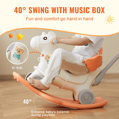 4 in 1 Rocking Horse for Toddlers 1-3 Years, Baby Rocking Horse with Detachable Balance Board, Push Handle and 4 Smooth Wheels, Support up to HDPE 80 lbs Kids Ride on Toy with Sound, Red - The Little Big Store