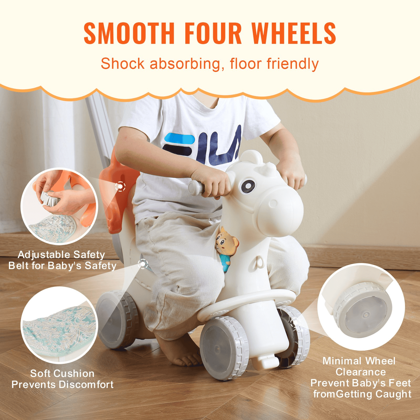 4 in 1 Rocking Horse for Toddlers 1-3 Years, Baby Rocking Horse with Detachable Balance Board, Push Handle and 4 Smooth Wheels, Support up to HDPE 80 lbs Kids Ride on Toy with Sound, Red - The Little Big Store