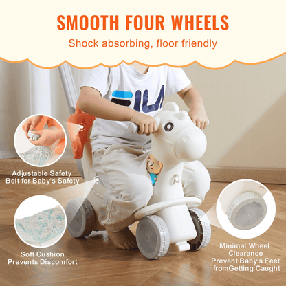 4 in 1 Rocking Horse for Toddlers 1-3 Years, Baby Rocking Horse with Detachable Balance Board, Push Handle and 4 Smooth Wheels, Support up to HDPE 80 lbs Kids Ride on Toy with Sound, Red - The Little Big Store