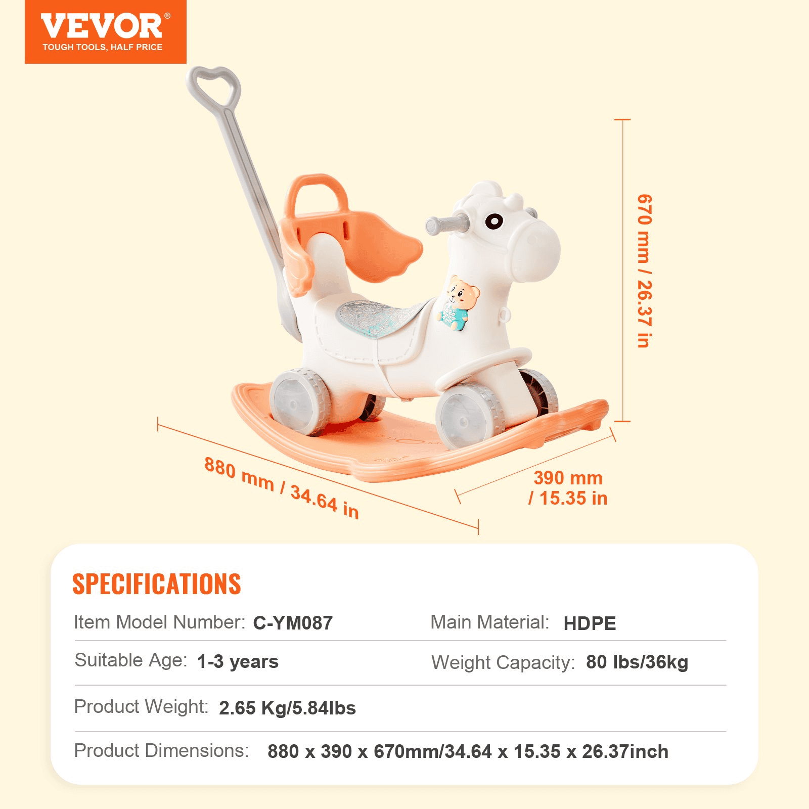 4 in 1 Rocking Horse for Toddlers 1-3 Years, Baby Rocking Horse with Detachable Balance Board, Push Handle and 4 Smooth Wheels, Support up to HDPE 80 lbs Kids Ride on Toy with Sound, Red - The Little Big Store