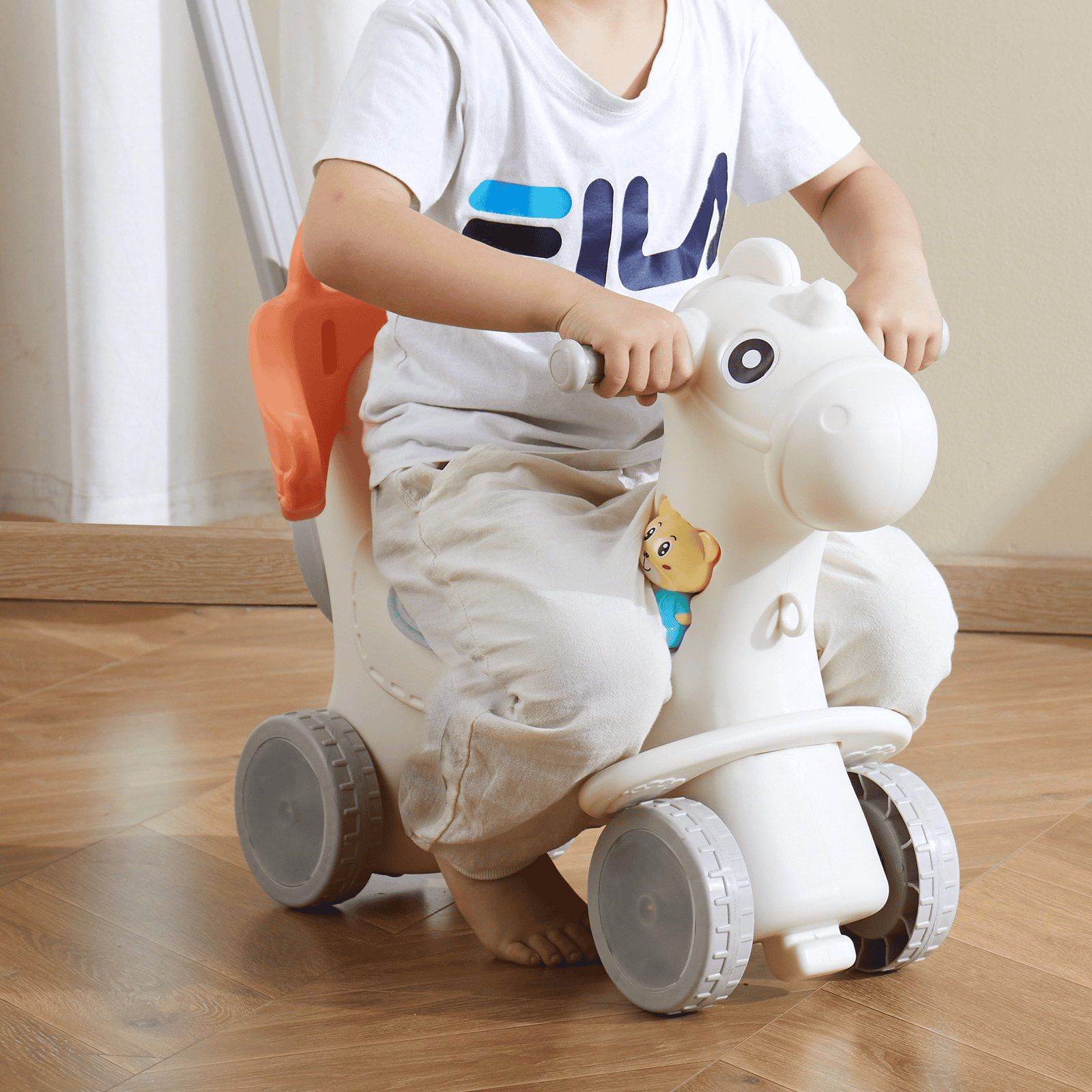 4 in 1 Rocking Horse for Toddlers 1-3 Years, Baby Rocking Horse with Detachable Balance Board, Push Handle and 4 Smooth Wheels, Support up to HDPE 80 lbs Kids Ride on Toy with Sound, Red - The Little Big Store