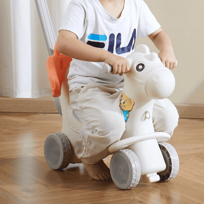 4 in 1 Rocking Horse for Toddlers 1-3 Years, Baby Rocking Horse with Detachable Balance Board, Push Handle and 4 Smooth Wheels, Support up to HDPE 80 lbs Kids Ride on Toy with Sound, Red - The Little Big Store