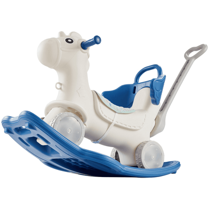 VEVOR 4 in 1 Rocking Horse for Toddlers 1-3 Years, Baby Rocking Horse with Detachable Balance Board, Push Handle and 4 Smooth Wheels, Support up to HDPE 80 lbs Kids Ride on Toy with Sound, Blue - The Little Big Store