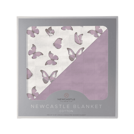 Winsome Butterflies and Orchid Lavender Cotton Newcastle Blanket - The Little Big Store