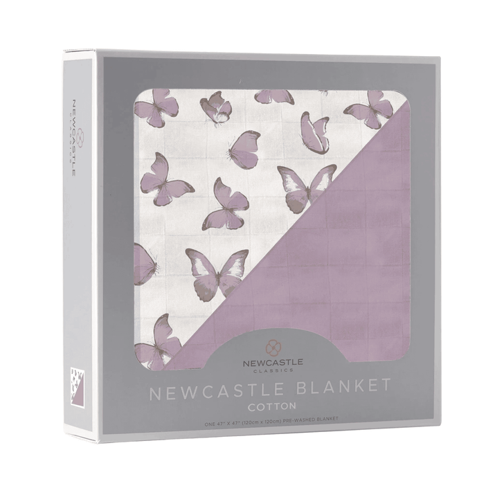 Winsome Butterflies and Orchid Lavender Cotton Newcastle Blanket - The Little Big Store