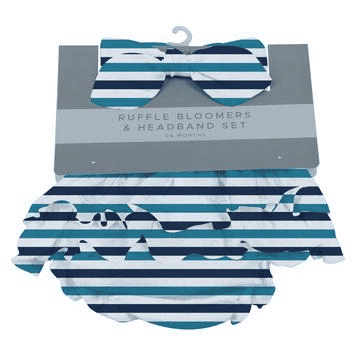 Blue and White Stripe Ruffle Bamboo Bloomer Headband Set - The Little Big Store
