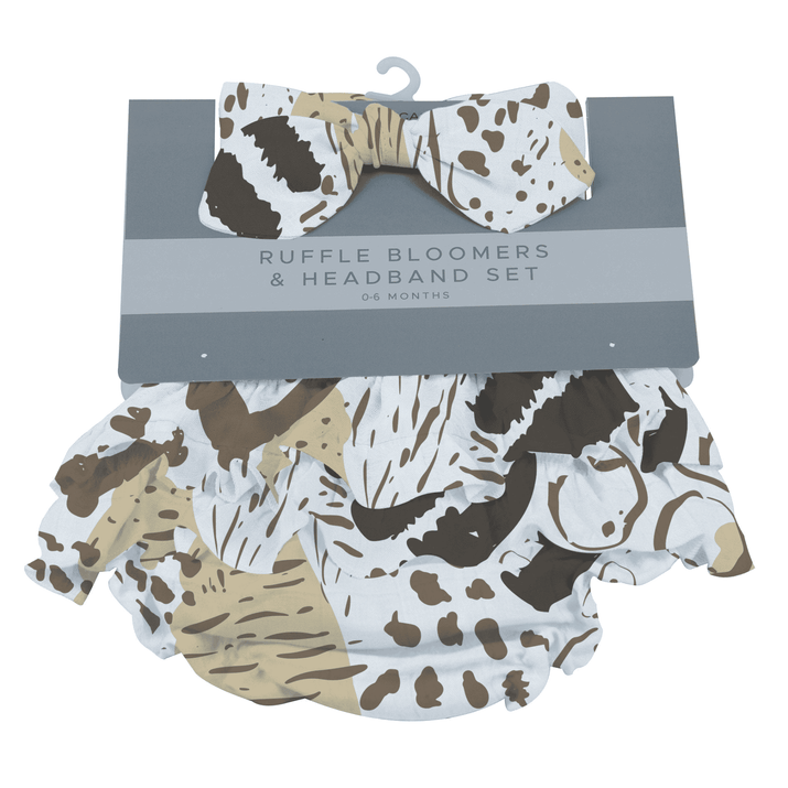Animal Print Ruffle Bamboo Bloomer Headband Set - The Little Big Store