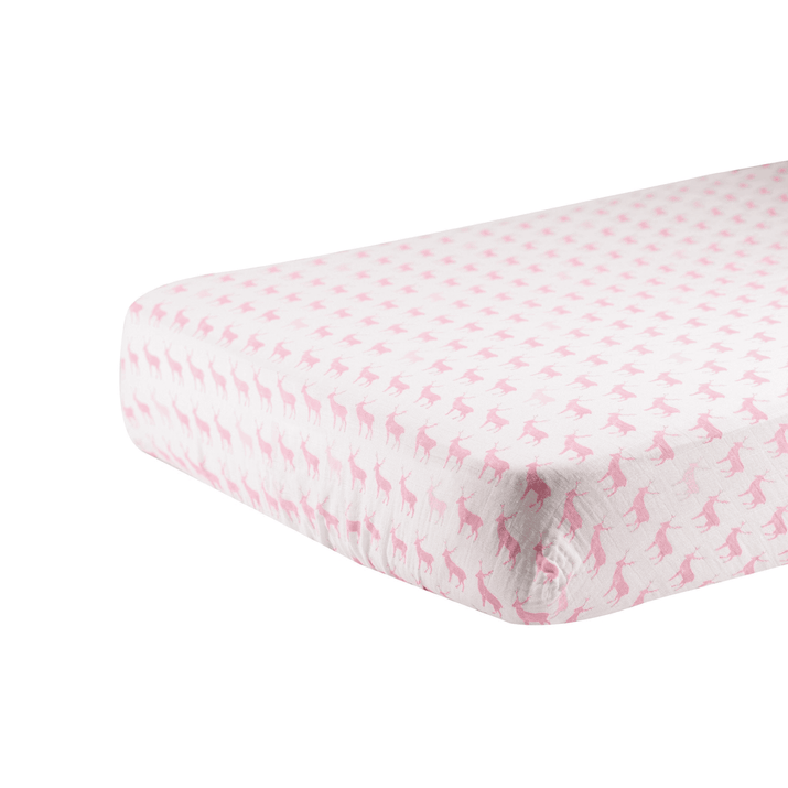 Pink Deer Cotton Muslin Crib Sheet - The Little Big Store