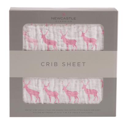 Pink Deer Cotton Muslin Crib Sheet - The Little Big Store