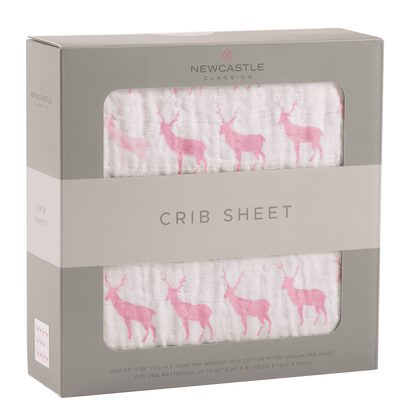 Pink Deer Cotton Muslin Crib Sheet - The Little Big Store