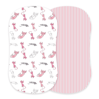 Playful Kitty and Candy Stripe Bamboo Changing Pad Cover/Bassinet Sheets - The Little Big Store