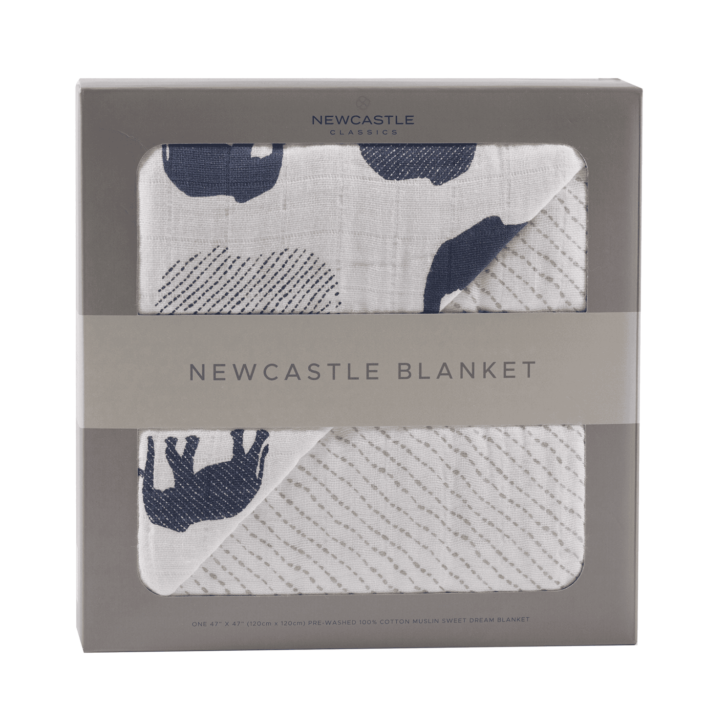 Blue Elephant and Spotted Wave Cotton Muslin Newcastle Blanket - The Little Big Store