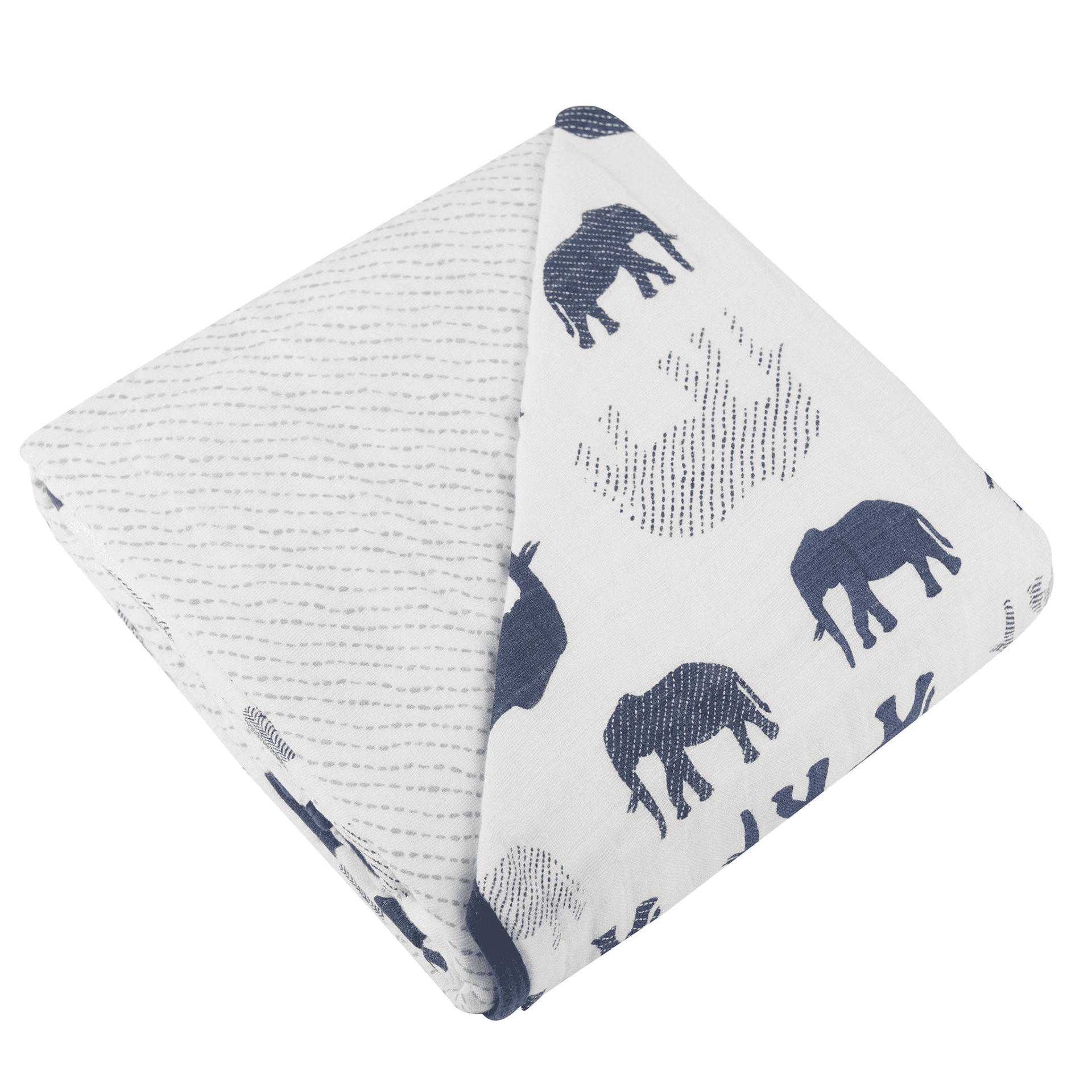 Blue Elephant and Spotted Wave Cotton Muslin Newcastle Blanket - The Little Big Store