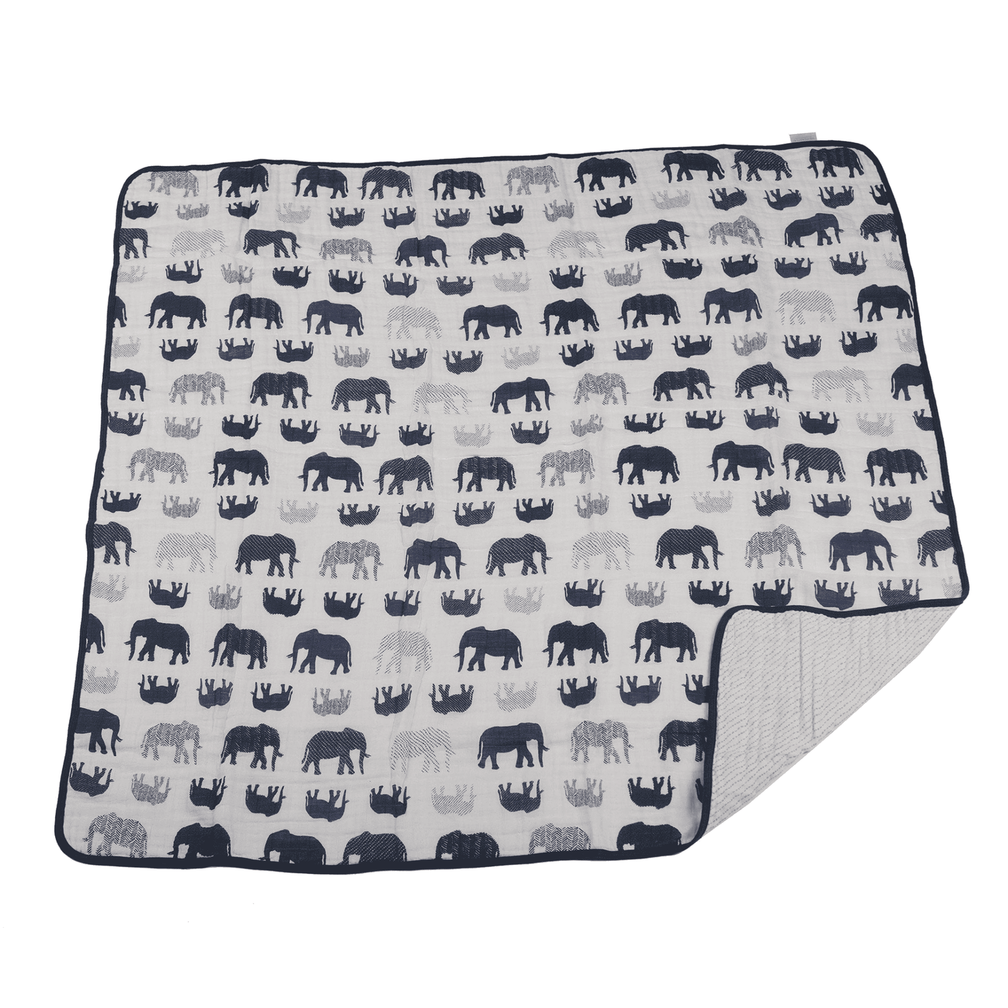 Blue Elephant and Spotted Wave Cotton Muslin Newcastle Blanket - The Little Big Store