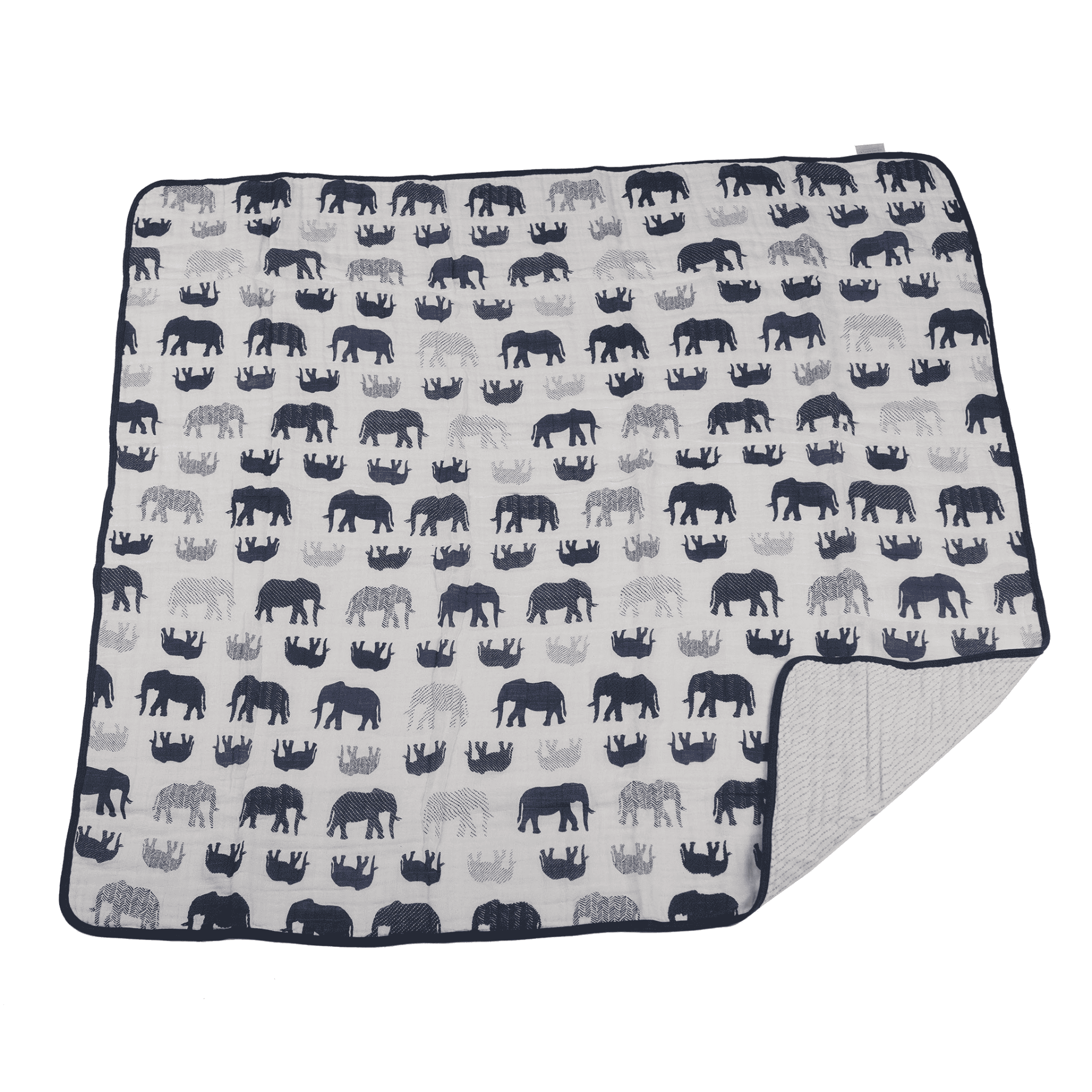 Blue Elephant and Spotted Wave Cotton Muslin Newcastle Blanket - The Little Big Store