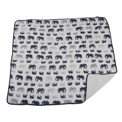 Blue Elephant and Spotted Wave Cotton Muslin Newcastle Blanket - The Little Big Store