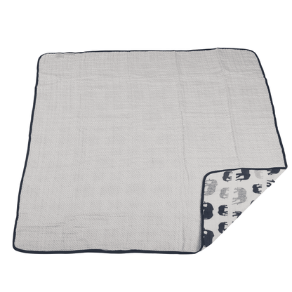 Blue Elephant and Spotted Wave Cotton Muslin Newcastle Blanket - The Little Big Store