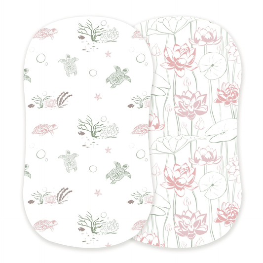 Turtles and Water Lily Bamboo Changing Pad Cover/Bassinet Sheets - The Little Big Store