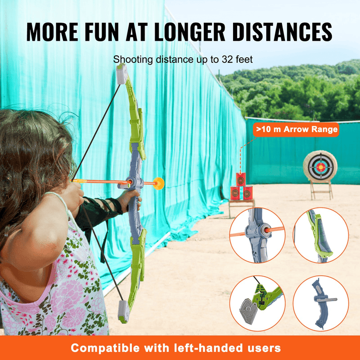 VEVOR Bow and Arrow Set for Kids, 2 Pack LED Light Up Archery Set with 20 Suction Cup Arrows, 2 Hanging Targets, 2 Quivers, 3 Target Cans, Outdoor Toy Birthday Gift for Boy & Girl 6 7 8 9 10+ Year Old - The Little Big Store