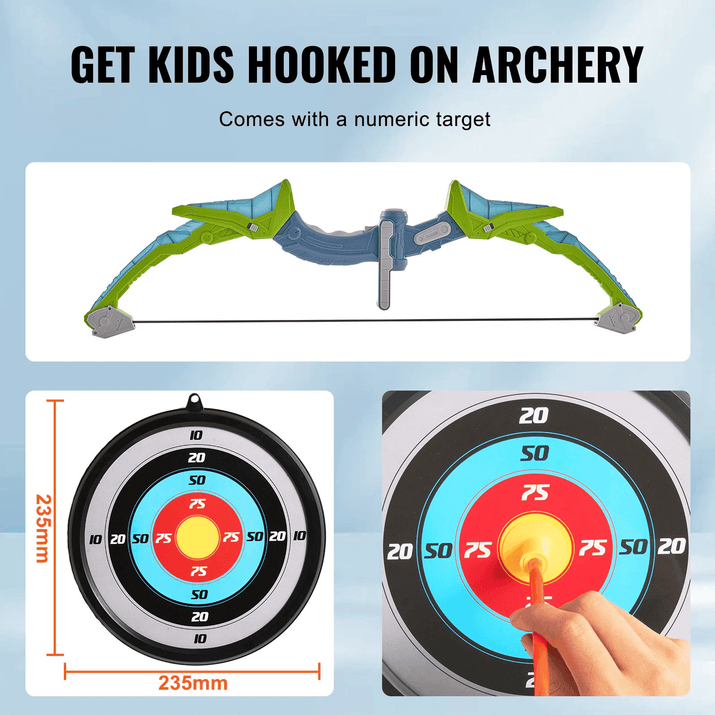 VEVOR Bow and Arrow Set for Kids, 2 Pack LED Light Up Archery Set with 20 Suction Cup Arrows, 2 Hanging Targets, 2 Quivers, 3 Target Cans, Outdoor Toy Birthday Gift for Boy & Girl 6 7 8 9 10+ Year Old - The Little Big Store