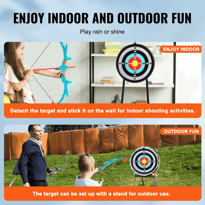 VEVOR Bow and Arrow Set for Kids, 2 Pack LED Light Up Archery Set with 20 Suction Cup Arrows, 2 Hanging Targets, 2 Quivers, 3 Target Cans, Outdoor Toy Birthday Gift for Boy & Girl 6 7 8 9 10+ Year Old - The Little Big Store