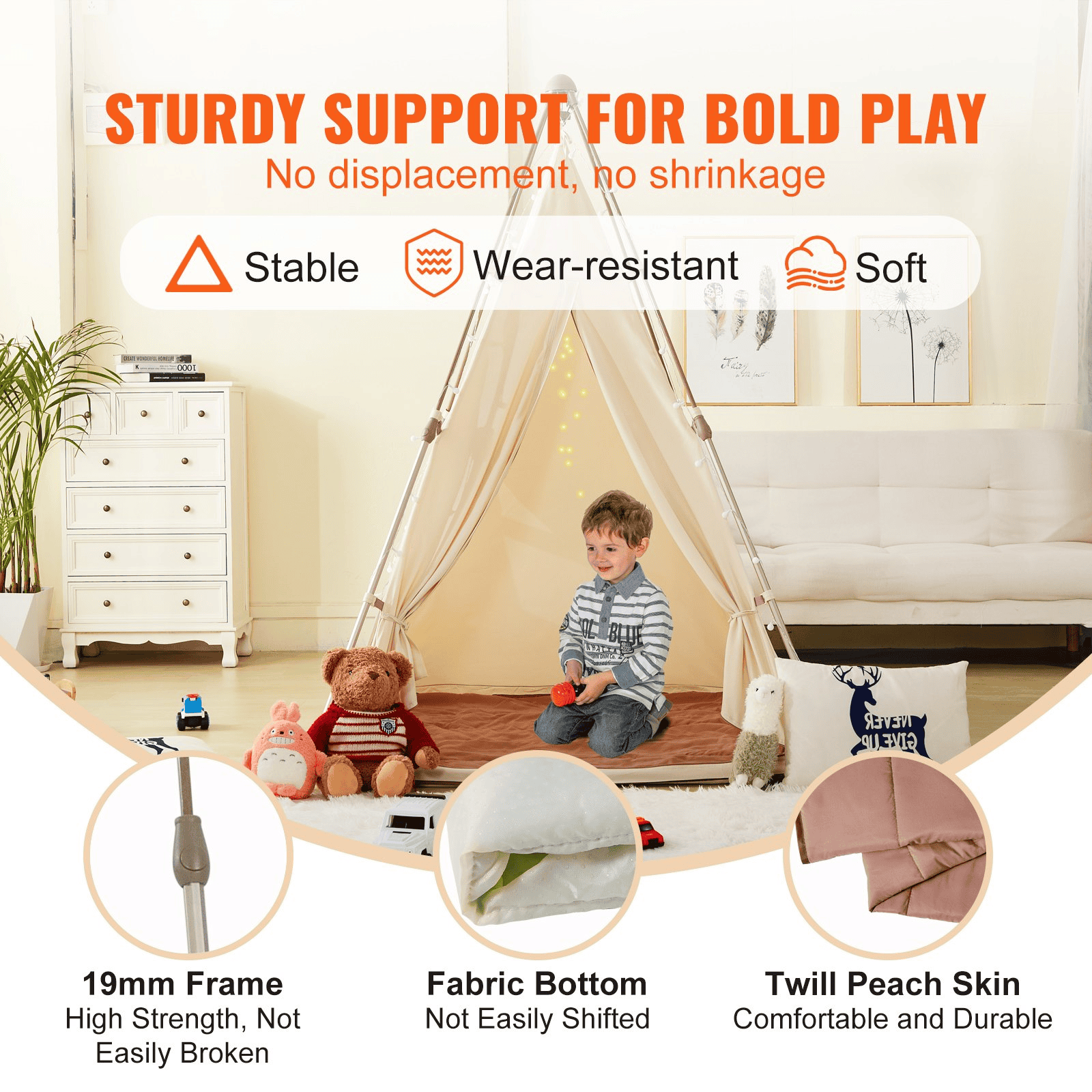 VEVOR Kids Play Tent, Teepee Tent for Kids 1-5 Years Old, Tent for Kids with Windows for Indoor and Outdoor, Foldable Toddler Tent with Mat and Carrying Bag, Kids Tent for Boys and Girls, Beige - The Little Big Store