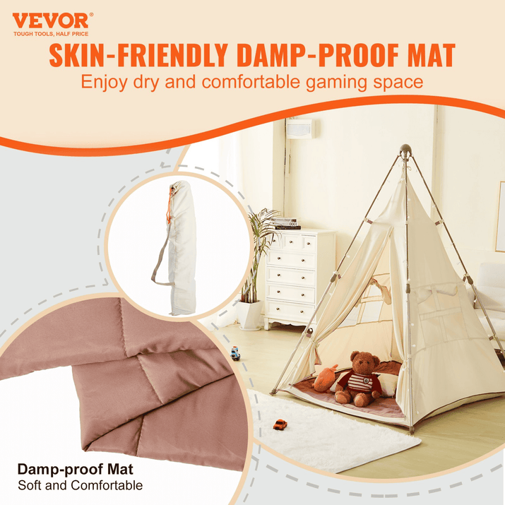 VEVOR Kids Play Tent, Teepee Tent for Kids 1-5 Years Old, Tent for Kids with Windows for Indoor and Outdoor, Foldable Toddler Tent with Mat and Carrying Bag, Kids Tent for Boys and Girls, Beige - The Little Big Store
