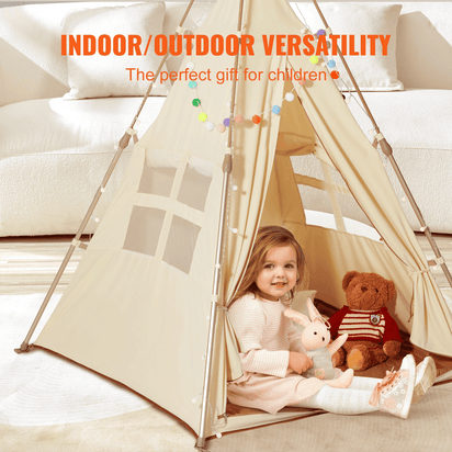 VEVOR Kids Play Tent, Teepee Tent for Kids 1-5 Years Old, Tent for Kids with Windows for Indoor and Outdoor, Foldable Toddler Tent with Mat and Carrying Bag, Kids Tent for Boys and Girls, Beige - The Little Big Store