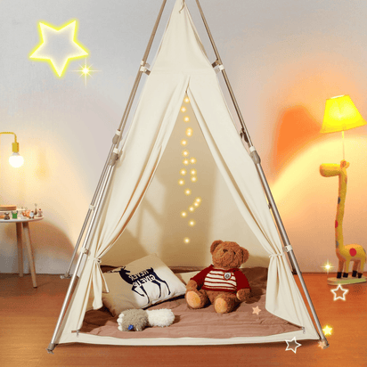 VEVOR Kids Play Tent, Teepee Tent for Kids 1-5 Years Old, Tent for Kids with Windows for Indoor and Outdoor, Foldable Toddler Tent with Mat and Carrying Bag, Kids Tent for Boys and Girls, Beige - The Little Big Store