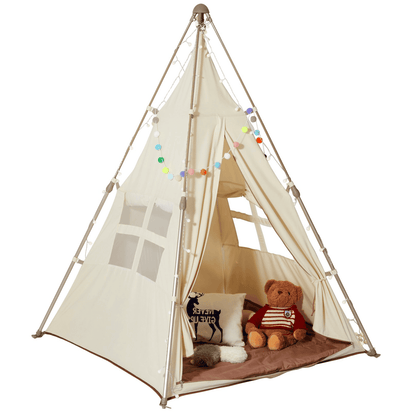 VEVOR Kids Play Tent, Teepee Tent for Kids 1-5 Years Old, Tent for Kids with Windows for Indoor and Outdoor, Foldable Toddler Tent with Mat and Carrying Bag, Kids Tent for Boys and Girls, Beige - The Little Big Store