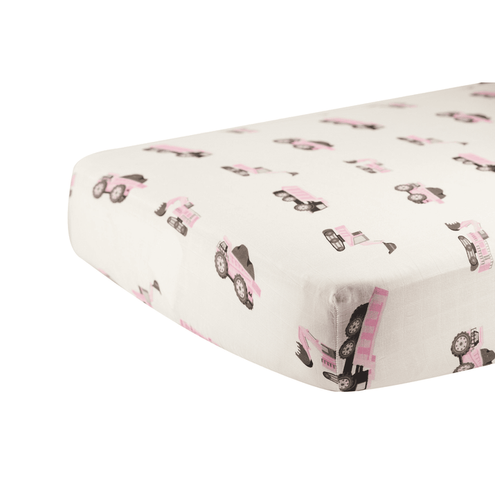 Pink Digger Bamboo Crib Sheet - The Little Big Store